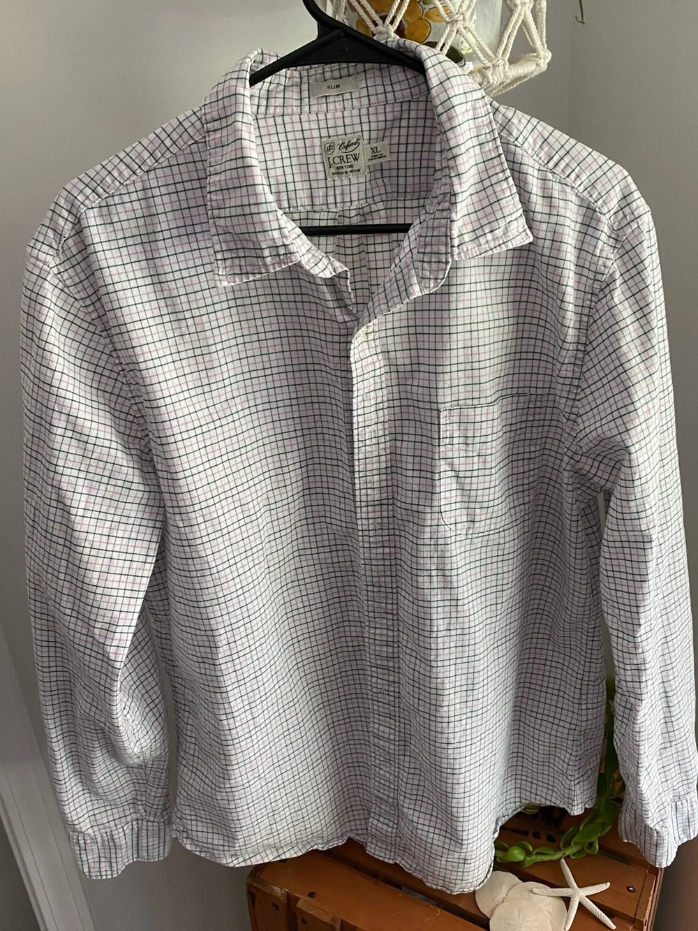 J. Crew Mens  Button-Down Shirt with Green and Pink grid